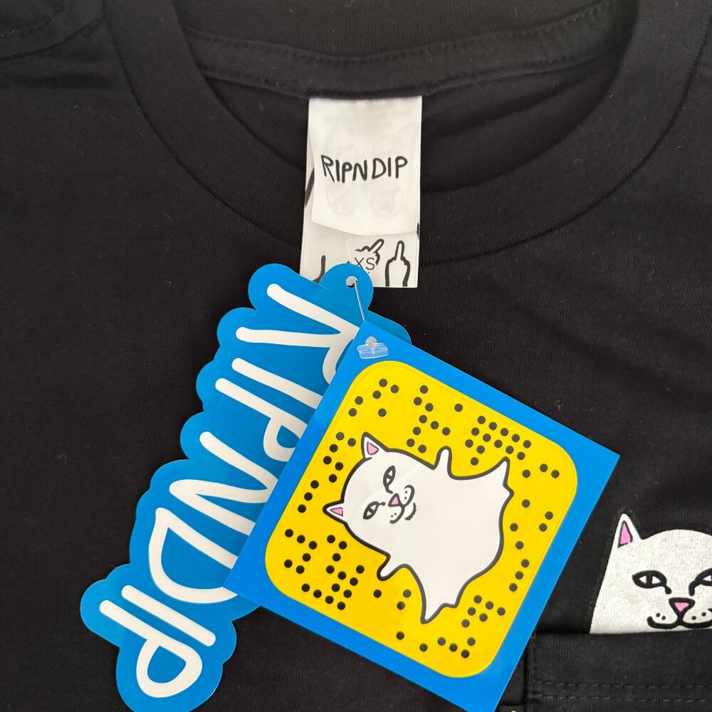 RIPNDIP Lord Nermal Pocket Tee Black Middle Finger Streetwear Cat Size XS New - Picture 3 of 6
